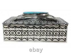 Gary Reeves, Sterling Silver Box, Morenci Turquoise, Stamping, Navajo Made, 2in