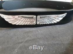 Genuine Black Leather Belt Sterling Silver 925 Eagle Buckle Custom made vintage