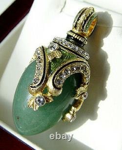 Genuine Green Jade Superb Made Of Sterling Silver 925 Russian Egg Pendant