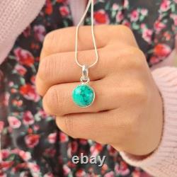 Genuine Turquoise Pendant 925 Sterling Silver Boho Blue Gemstone Necklace Gift