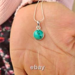 Genuine Turquoise Pendant 925 Sterling Silver Boho Blue Gemstone Necklace Gift