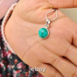 Genuine Turquoise Pendant 925 Sterling Silver Boho Blue Gemstone Necklace Gift