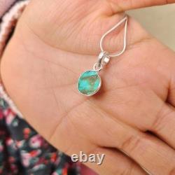 Genuine Turquoise Pendant 925 Sterling Silver Boho Blue Gemstone Necklace Gift