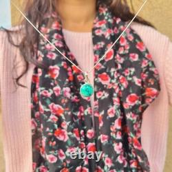 Genuine Turquoise Pendant 925 Sterling Silver Boho Blue Gemstone Necklace Gift