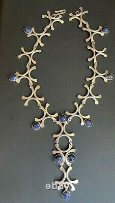 Gorgeous 925 Sterling Silver Sodalite Statement Necklace. Made In Israel