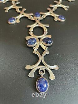 Gorgeous 925 Sterling Silver Sodalite Statement Necklace. Made In Israel