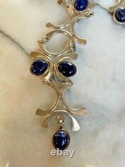 Gorgeous 925 Sterling Silver Sodalite Statement Necklace. Made In Israel