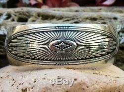 Gorgeous Native American Navajo Sterling Silver Hand Made Stamped Cuff Bracelet