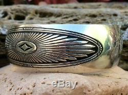 Gorgeous Native American Navajo Sterling Silver Hand Made Stamped Cuff Bracelet