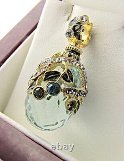 Gorgeous Russian Made Of Solid Sterling Silver 925 & 24k Aquamarine Egg Pendant