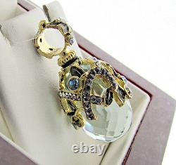 Gorgeous Russian Made Of Solid Sterling Silver 925 & 24k Aquamarine Egg Pendant