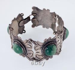 Gorgeous Sterling Silver Green Jade Bracelet Made in Mexico