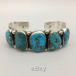 Gorgeous! Well Made! Vintage, Five Stone, Turquoise and Sterling Silver Bracelet