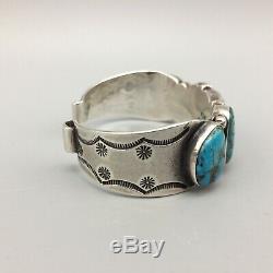 Gorgeous! Well Made! Vintage, Five Stone, Turquoise and Sterling Silver Bracelet