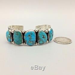 Gorgeous! Well Made! Vintage, Five Stone, Turquoise and Sterling Silver Bracelet