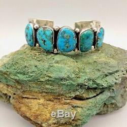 Gorgeous! Well Made! Vintage, Five Stone, Turquoise and Sterling Silver Bracelet