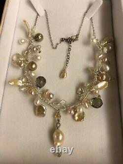 Gorgeous artist made pearl and gemstone necklace 16 sterling silver