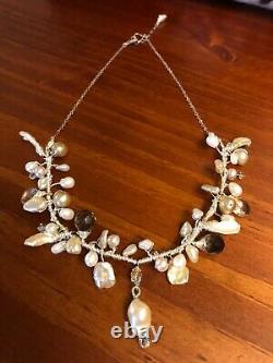 Gorgeous artist made pearl and gemstone necklace 16 sterling silver