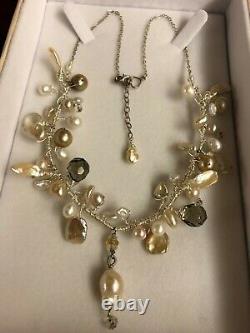 Gorgeous artist made pearl and gemstone necklace 16 sterling silver