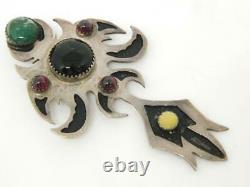 Gothic Tribal Medieval Sterling Silver Bohem. Garnet Malachite Pendant HAND MADE