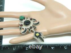 Gothic Tribal Medieval Sterling Silver Bohem. Garnet Malachite Pendant HAND MADE