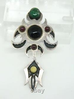 Gothic Tribal Medieval Sterling Silver Bohem. Garnet Malachite Pendant HAND MADE