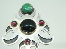 Gothic Tribal Medieval Sterling Silver Bohem. Garnet Malachite Pendant HAND MADE