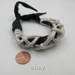 Graziella Sterling Silver Black Ribbon Cuff Bracelet 42G Made in ITALY