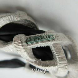 Graziella Sterling Silver Black Ribbon Cuff Bracelet 42G Made in ITALY
