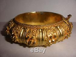 Great Antique Etruscan sterling silver cuff bangle bracelet hand made gold wash