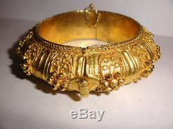 Great Antique Etruscan sterling silver cuff bangle bracelet hand made gold wash