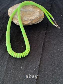Green Gaspeite Stabilized Navajo Sterling Silver Beads Necklace 21 4243