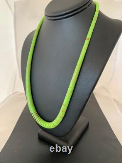 Green Gaspeite Stabilized Navajo Sterling Silver Beads Necklace 21 4243
