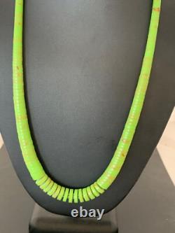 Green Gaspeite Stabilized Navajo Sterling Silver Beads Necklace 21 4243
