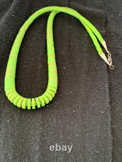Green Gaspeite Stabilized Navajo Sterling Silver Beads Necklace 21 4243