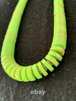 Green Gaspeite Stabilized Navajo Sterling Silver Beads Necklace 21 4243 Green Gaspeite Stabilized Navajo Sterling Silver Beads Necklace 21 4243
