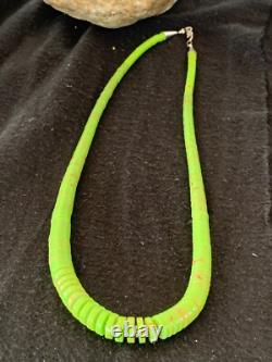 Green Gaspeite Stabilized Navajo Sterling Silver Beads Necklace 21 4243