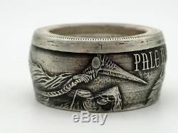 Grim Reaper Pale horse of death coin ring made from Pure silver coin