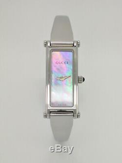 Gucci 1500L Silver Tone Pink Mother of Pearl Dial Bangle Womens Swiss Made Watch