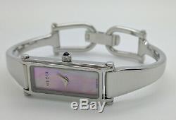 Gucci 1500L Silver Tone Pink Mother of Pearl Dial Bangle Womens Swiss Made Watch