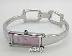 Gucci 1500L Silver Tone Pink Mother of Pearl Dial Bangle Womens Swiss Made Watch