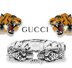 Gucci 8 Sterling Silver Tiger Head Bracelet 100% Authentic 925 Made In Italy