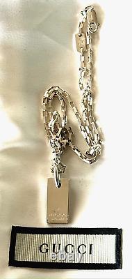 Gucci Bar Pendant & Necklace 16 3/4 Sterling Silver 925 Made in Italy With Box