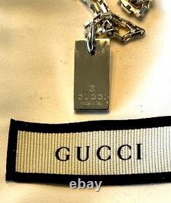 Gucci Bar Pendant & Necklace 16 3/4 Sterling Silver 925 Made in Italy With Box