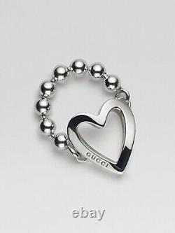 Gucci Beaded Chain Heart Ring Sterling Silver Made In Italy New In Box Size 7