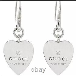 Gucci Heart Trademark Earrings Sterling Silver Made In Italy New In Box