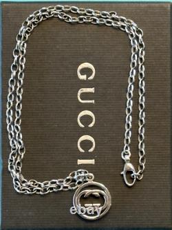 Gucci Interlocking G Logo Pendant & Necklace Sterling Silver 925 Made in Italy