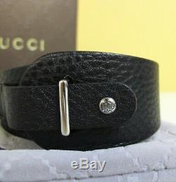Gucci Italy Made Genuine Leather & Sterling Silver Mens Bracelet 8.5'