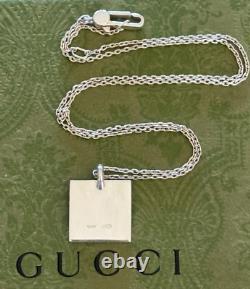 Gucci Square Pendant & Necklace 19 Sterling Silver 925 Made in Italy