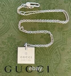 Gucci Square Pendant & Necklace 19 Sterling Silver 925 Made in Italy